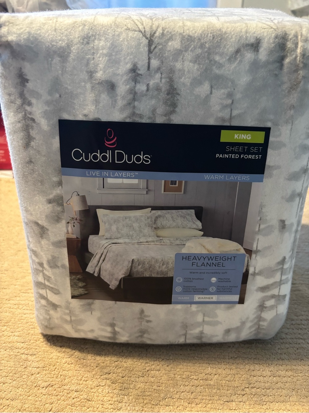 Cuddl Duds King Sheet Set in Light Gray Painted Forest